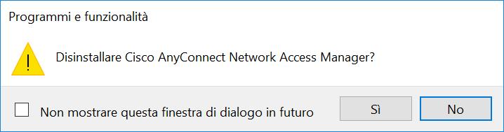 Procedura di disinstallazione Cisco NAM AnyConnect Sul pannello di controllo aprire: Programmi e