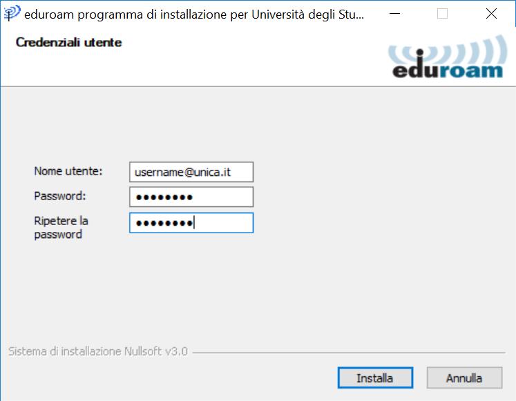 Ricordati di inserire le credenziali come segue: Per gli studenti, inserisci le credenziali di accesso a webstudenti.unica.it seguito da @unica.it esempio: USERNAME: studente123@unica.