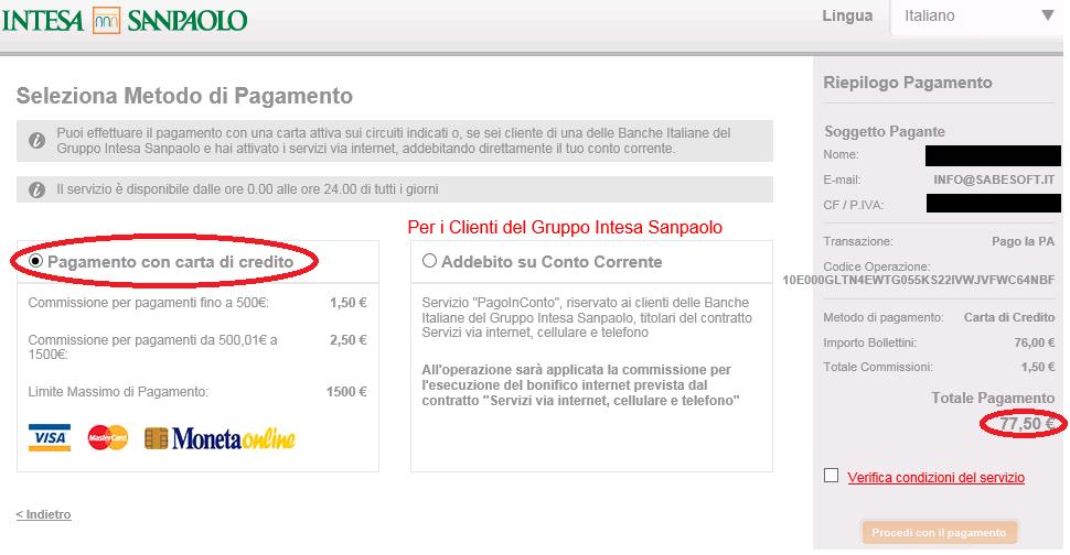 8) Nella pagina successiva si può poi scegliere come effettuare il pagamento.