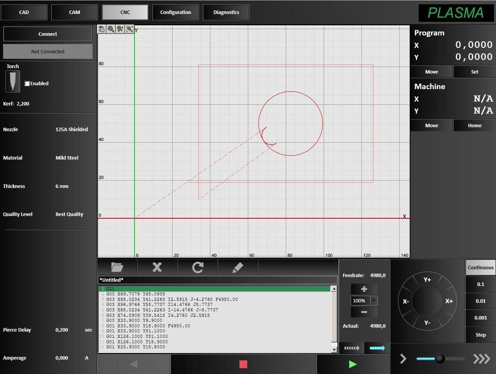 5. CNC: terminare il disegno con il taglio Il tasto Machine inserirà automaticamente il Codice G nella finestra di programmazione.