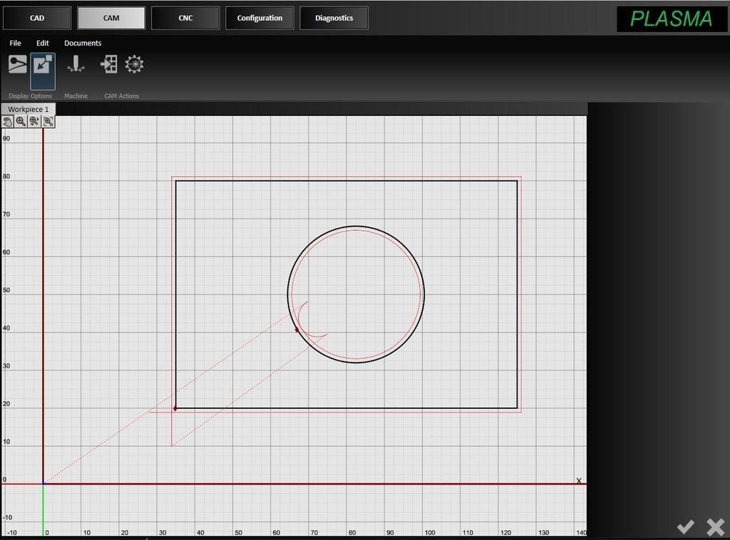 4. CAM: modificare il percorso di taglio Ora che il disegno è stato completato, è il momento di fare le regolazioni del tracciato della torcia con CAM Editor.