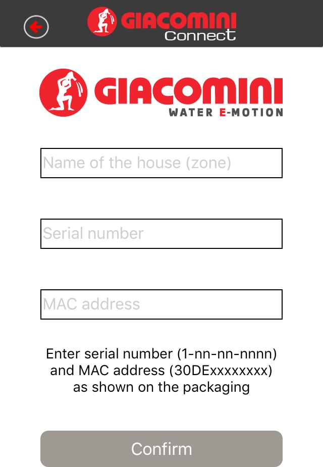 Inserire il Numerio Seriale e il MAC Address e premere Conferma. Insert the Serial Number and MAC Address and press Confirm. Attendere la sincronizzazione.