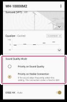 Impostazione della modalità di collegamento del BLUETOOTH (Modo della qualità del suono) È possibile decidere se dare priorità alla qualità del suono o alla stabilità del collegamento.
