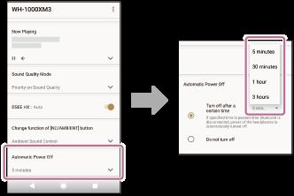 Impostazione di disattivazione automatica dell alimentazione (Alimentaz. Disatt. Automatic.) Selezionare [Alimentaz. Disatt. Automatic.] dalla schermata Home per impostare l intervallo di tempo per lo spegnimento automatico delle cuffie.