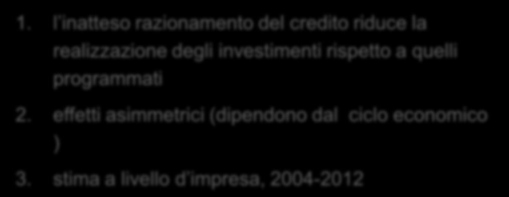 indice e il credito riavvio del credito necessario per imprese razionate indice di razionamento (per le imprese che investono) 4 3 stima del contributo dei fattori di offerta e di domanda alla