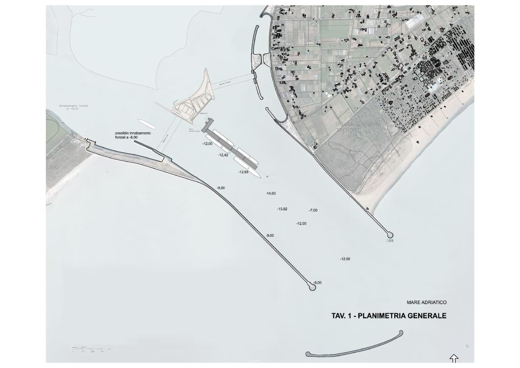 Alternativa 3: Avamporto galleggiante Bocca di Lido Il progetto presentato prevede l'ormeggio delle navi da crociera presso un avamporto galleggiante, localizzato nella Bocca