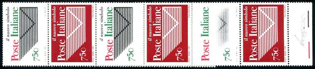 73 ** Poste Italiane Lire 750 n. 2134c con stampa parziale del nero sul settimo e sul nono esemplare (Sass.