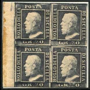 5-6, 15-16, 25,26, 35-36, 45-46 pertanto sono presenti i due francobolli ritoccati (5 e 46) - Irripetibile rarità per specialista - Cert.