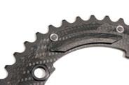 The carbon fiber chainrings are the first product born with the Carbon-Ti brand.