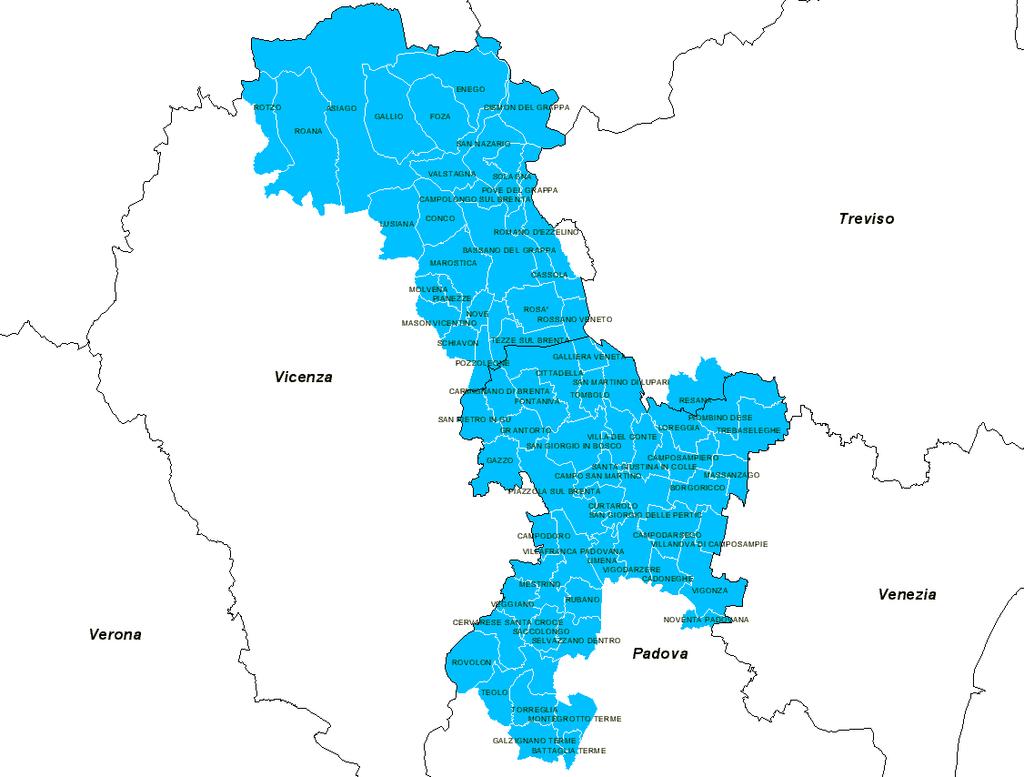 SOLAGNA VI 1759 0,34 TEZZE SUL BRENTA VI 10405 2,03 VALSTAGNA VI 1959 0,38 PROVINCIA DI PADOVA PD PROVINCIA DI TREVISO TV PROVINCIA DI VICENZA VI Il territorio di ATOBRENTA è caratterizzato dal