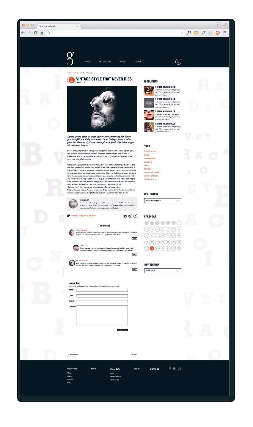 GLASS OF CLASS BLOG WIREFRAME E GRAFICA DELLA SCHEDA Realizzazione di un blog per