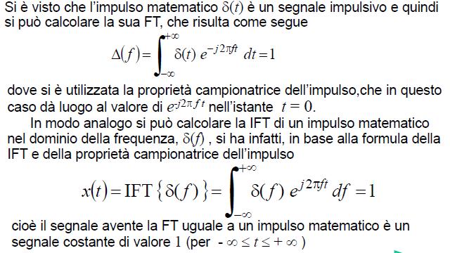 TRASFORMATA DI FOURIER dell IMPULSO P.