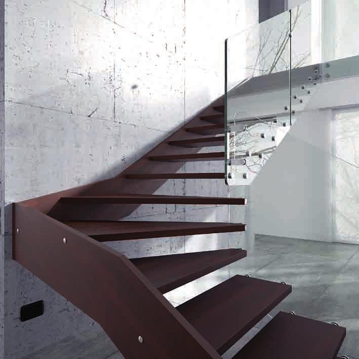 FLY XC FLY XR scale con il vetro glass staircases glass se ries 17 FLY XR Scala in legno di rovere lamellare tinta 410 cacao (disponibile