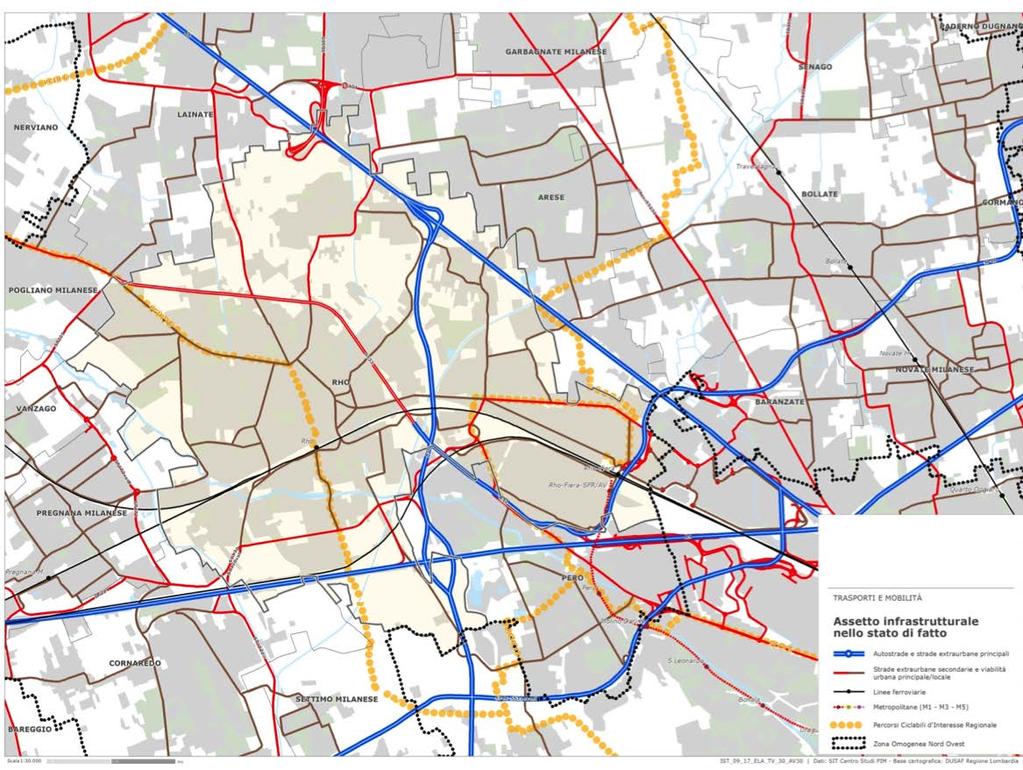 Rho Piano Strategico 3 Infrastrutture e mobilità Stato di fatto Il Comune di Rho è interessato da un sistema infrastrutturale decisamente ricco e articolato, punto di snodo del sistema tangenziale e