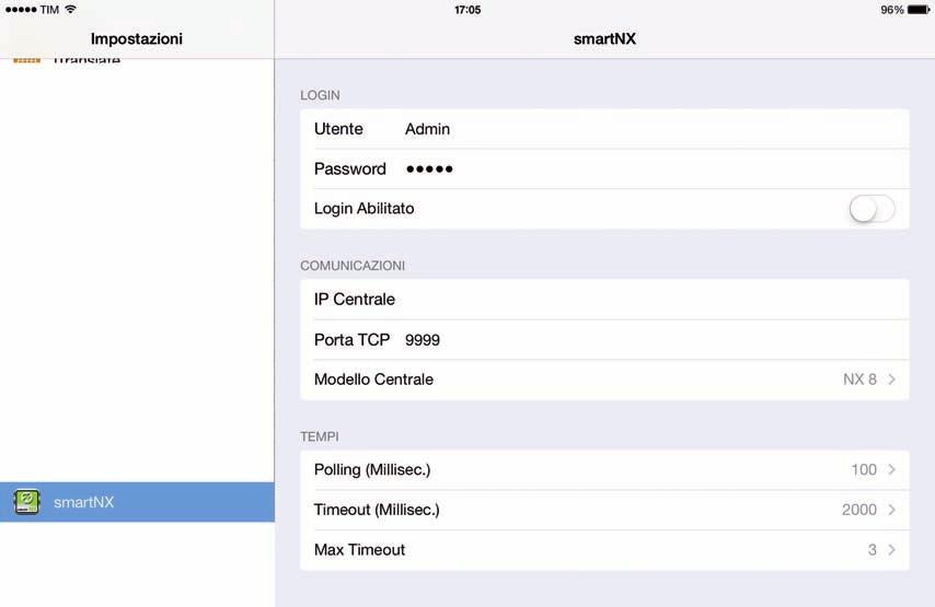Funzioni disponibili tramite l App smartnx Verificare lo stato delle singole aree del sistema Disinserire/inserire in modo perimetrale o totale la singola area Verificare lo stato ed escludere la