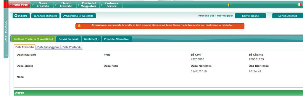 Acquisto di un biglietto ferroviario 6/6 Si aprirà la pagina di trasferta Per completare le operazioni e per l emissione dei documenti di viaggio