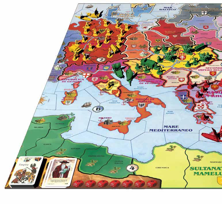 Preparazione Separare le carte dei 3 diversi mazzi (Impero, Eventi, Tesoro), quindi mischiarli e disporli a faccia in giù vicino al tabellone di gioco (usare il lato del Prototipo Storico come in