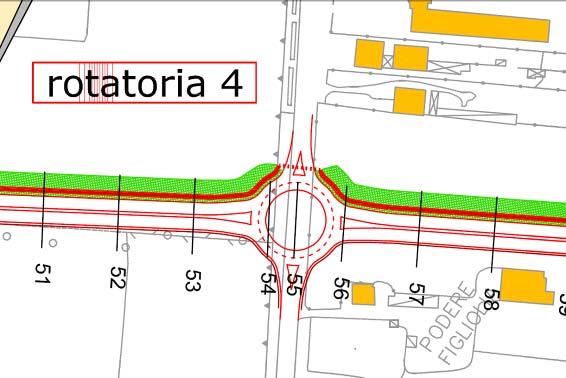 La rotatoria 4 ha un diametro di 60 metri e la continuità del percorso ciclopedonale è