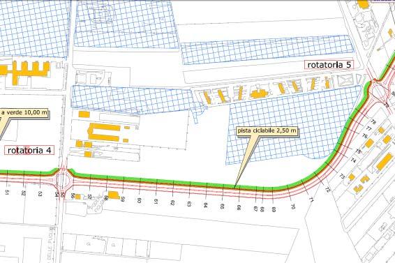 Il tratto di strada compreso tra la rotatoria 4 e la rotatoria 5 ha una lunghezza di circa 1.