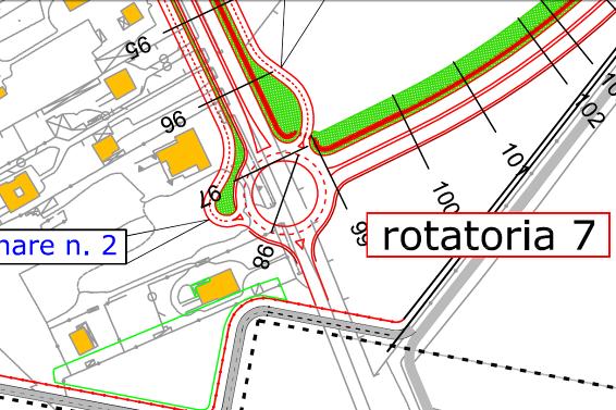 Per servire gli insediamenti esistenti, nella stessa rotatoria sono previsti gli approcci delle due complanari di nuova realizzazione (complanare n. 2 e n. 3).