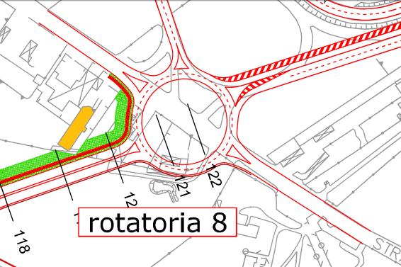 La rotatoria 8 ha un diametro di 100 metri ed è posta all intersezione tra l Orbitale, Viale degli Aviatori (provenendo dalla città) la SS 655 Foggia-Candela in direzione Candela, la complanare n.