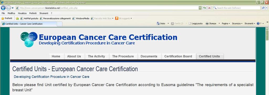 EUROPEAN CANCER CARE CERTIFICATION