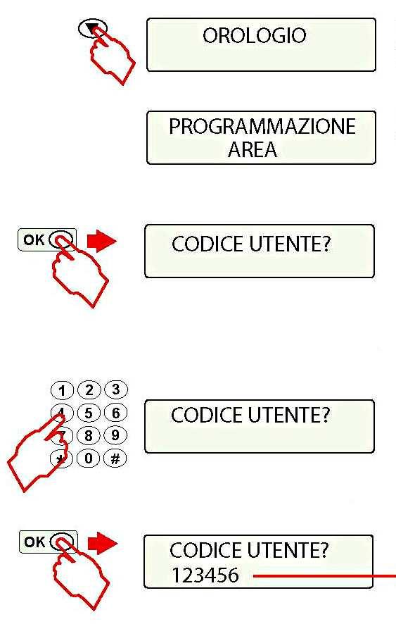 2) - Programmazione delle AREE Dopo il beep di conferma, il sistema torna all impostazione OROLOGIO.