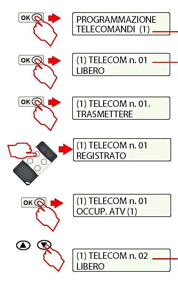3) - Programmazione Telecomandi Indicazione AREA 1 oppure AREA 2 che dovrà essere gestita dal telecomando in procinto di essere programmato.