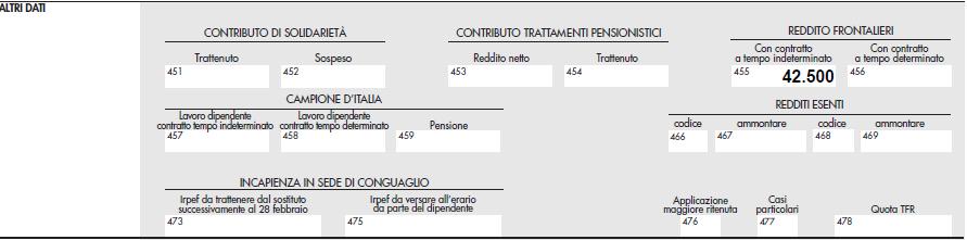 CU 2017 riportante i seguenti dati (per semplicità si omettono i dati relativi alle addizionali regionale e comunale): punto 1 - redditi di lavoro dipendente a tempo indeterminato: 35.