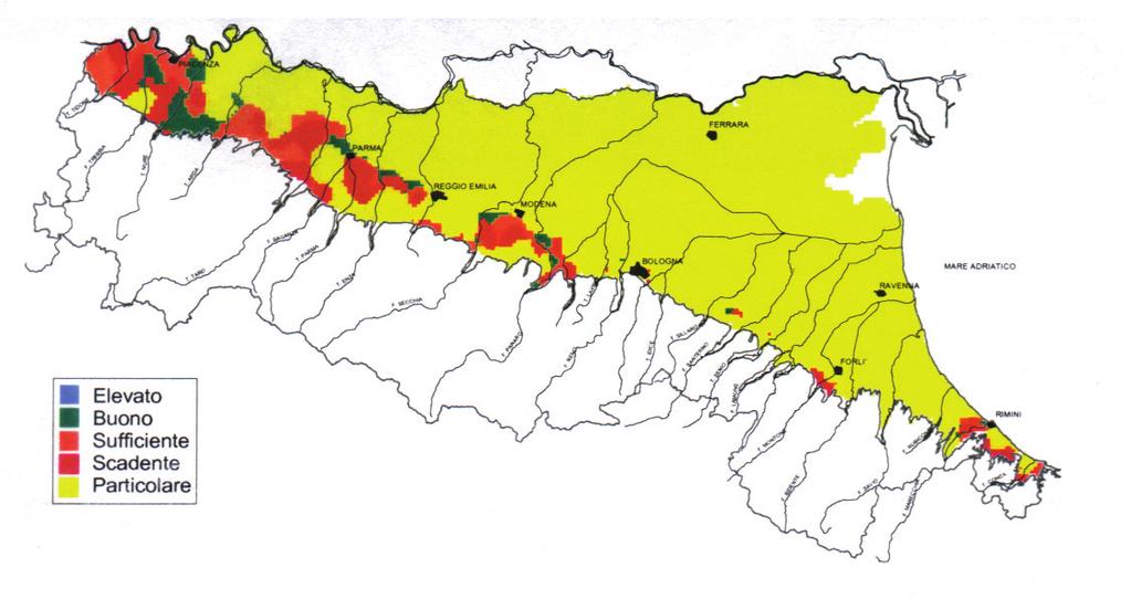 IDROSFERA Tabella 4.17: SAAS Regione Emilia Romagna Stato qualitativo dei corpi idrici sotterrranei (% sul territorio) STATO AMBIENTALE Quinquennio 1994/1998 ELEVATO 0.0% BUONO 3.2% SUFFICIENTE 6.