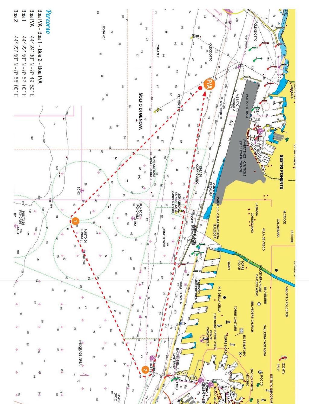 ALLEGATO A Percorso Costiera Ponente Il percorso, come da cartina allegata, sarà a vertici fissi con la possibilità di avere una boa al vento in partenza che potrà essere lasciata a destra o a