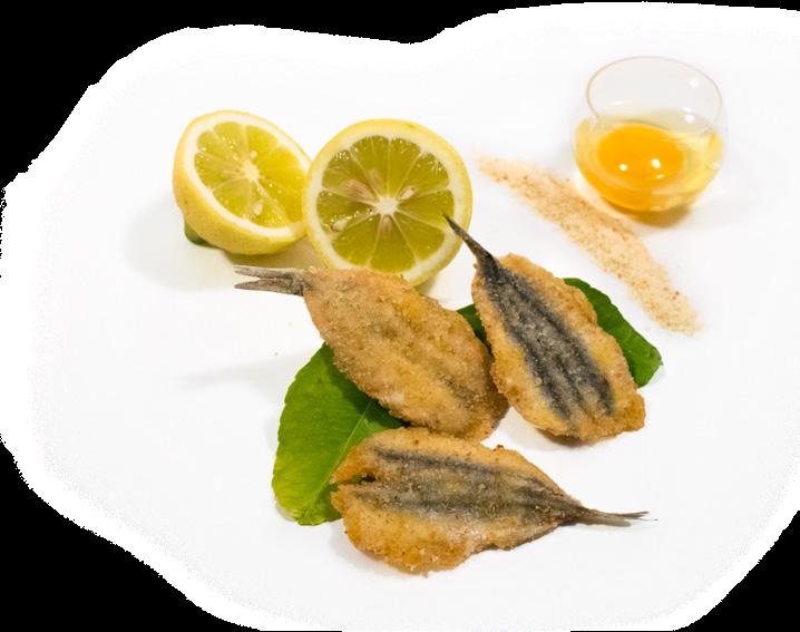 ACCIUGA SPINATA IMPANATA Ingredienti: acciughe del Mar Ligure spinate ed aperte, pan grattato, uovo.
