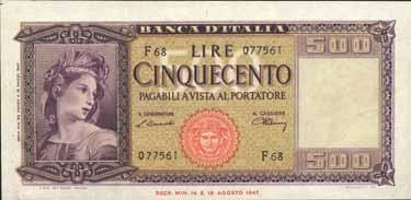 3895 500 Lire - Italia 20/03/1947 - Alfa 544; Lireuro 39A - Einaudi/Urbini - Tre pieghe verticali qspl 50 3899 1.