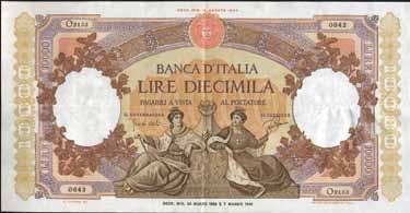 3965 10.000 Lire - Rep. Marinare 24/01/1959 - Alfa 839; Lireuro 73O - Menichella/Boggione - Scritte a biro qbb 70 3969 10.000 Lire - Rep. Marinare 24/03/1962 - Alfa 846; Lireuro 73T - Carli/Ripa - Piega a croce pressata qspl 150 3966 10.