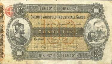 26 - Oristano MB 15 4030 Credito Agricolo Industriale Sardo 30 Lire 01/03/1874 -