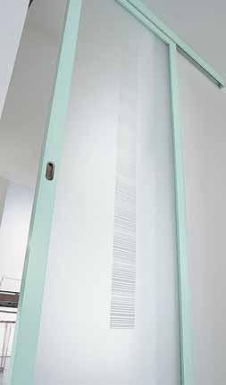 PLAZA sliding door in aquamarine lacquered version; frosted toughened glass