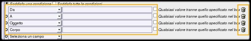 delle regole di ricerca impostate sia soddisfatta Immettere nei campi i criteri di ricerca Eliminare i criteri non utilizzati selezionando l'icona Cestino sulla destra 7. 8. 9. 10.