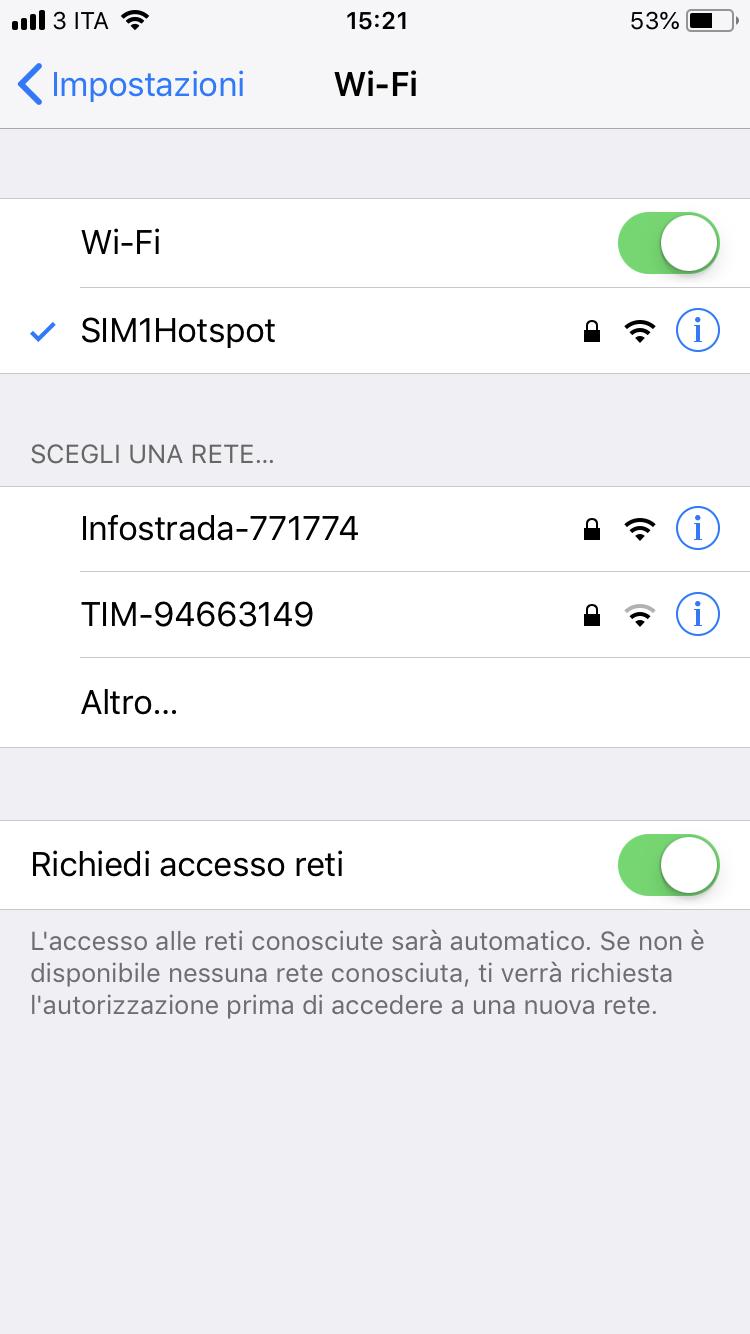 Controlla nel tuo telefono/tablet le reti Wi-Fi disponibili e