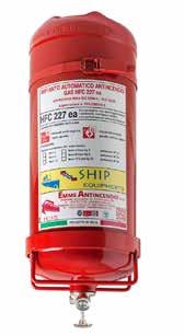 DISPOSITIVO ANTINCENDIO RINA GAS HFC 227 EA Gli impianti serie MARE, approvati RINA ISO 9094-1 e ISO 9094-2, sono costruiti con un serbatoio pressurizzato e caricato a gas HFC 227, un gas pulito ed