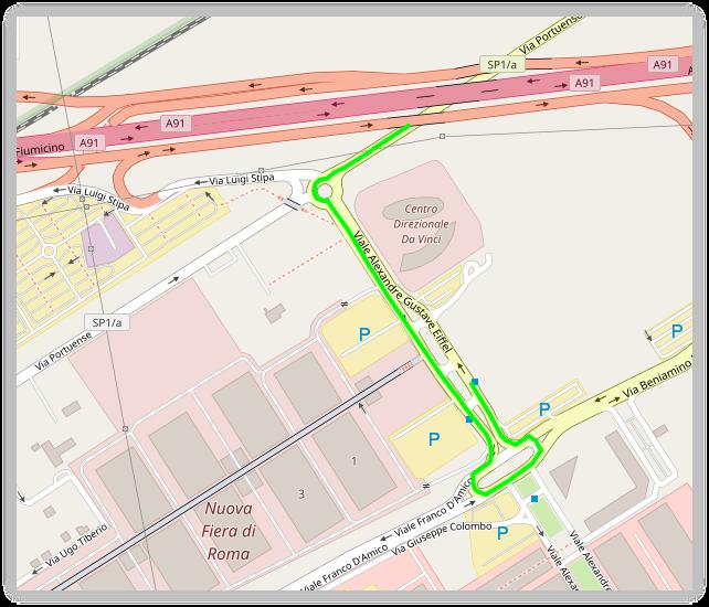 Linea ATAC (RomaTPL) 808 Al momento la linea, proveniendo da Ponte Galeria, prosegue su Viale Alexandre Gustave Eiffel fermando davanti l'ingresso EST della Fiera di Roma, per proseguire all'ingresso