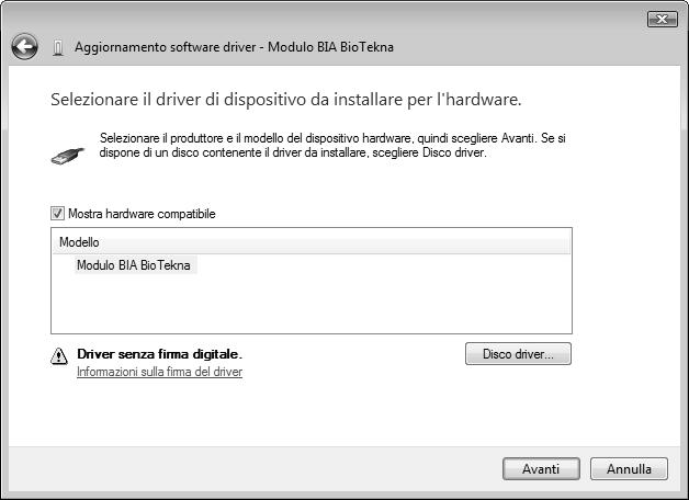 dispositivo nel computer. 12) Cliccare sul pulsante Disco driver.