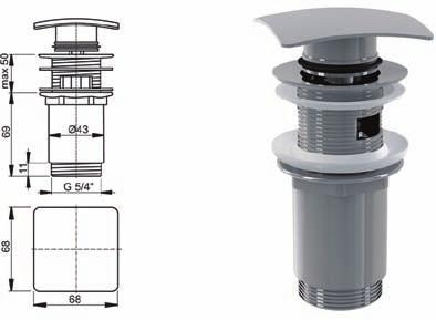 0 pezzi Prezzo unitario/ 21,00 12,2 kg A95 Piletta lavabo in ottone Ø 1"1/4 con click/clack, senza troppopieno e tappo grande A90