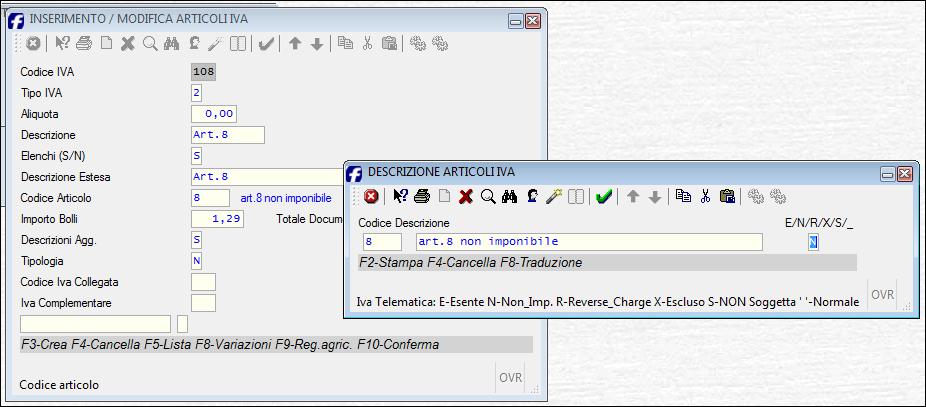 CONFIGURAZIONE dei CODICI IVA e dell inquadramento del codice articolo Percorso: AMMINISTRAZIONE CONTABILITA GENERALE TABELLE CODICI IVA Deve essere fatto il corretto inquadramento del codice iva con