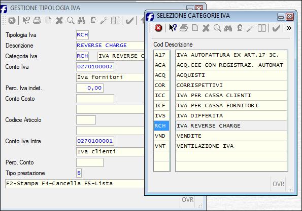 TIPOLOGIA IVA PER REVERSE CHARGE E PER AUTOFATTURA Per chi utilizza le registrazioni di acquisti automatici con iva reverse charge o iva con autofattura Controllare nella tipologia iva