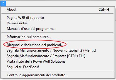 - Nella scheda diagnostica, terminata la procedura di auto-analisi, adoperare le funzioni di invio database e