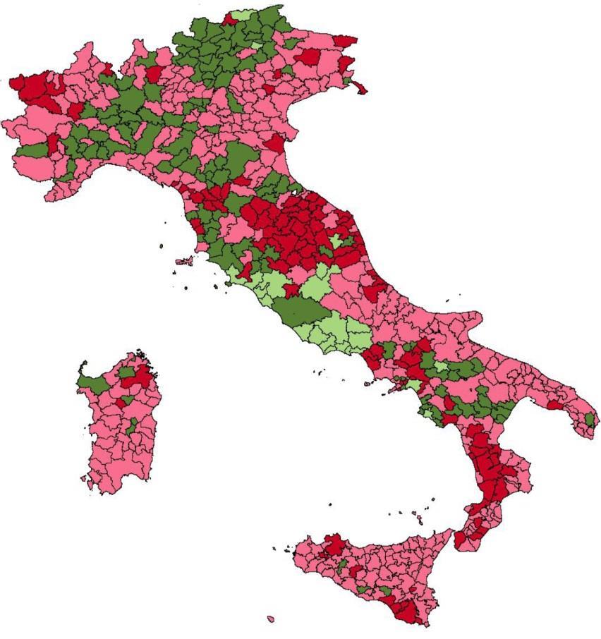 L OCCUPAZIONE NEI SLL ATTRAVERSO LA CRISI I SISTEMI LOCALI DEL LAVORO PER COMBINAZIONE DELLE VARIAZIONI DELL OCCUPAZIONE NEL 2008-2016 E 2013-2016 21,6%