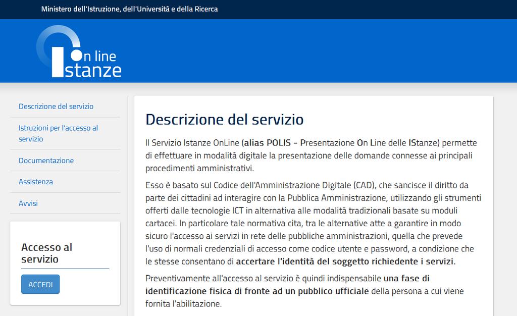 4. RICHIESTA DI ABILITAZIONE AL SERVIZIO ISTANZE ONLINE 4.