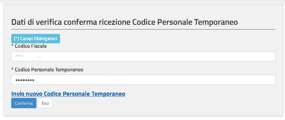 4.3 CONFERMA CODICE PERSONALE TEMPORANEO Terminata la compilazione del modulo online di richiesta di abilitazione al servizio, l utente riceve una email con il Codice Personale temporaneo.