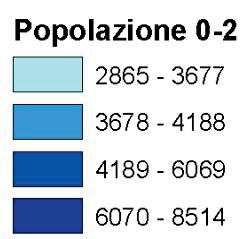 Restringendo l analisi alla popolazione in età 0-2 anni, si nota una maggiore concentrazione assoluta nell area est capitolina ed una bassa consistenza nei municipi II, VIII, XII e XIII.