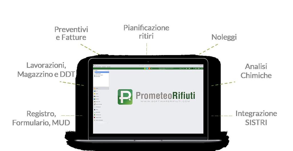 Cos è Prometeo? PrometeoRifiuti è il software per la gestione dei Registri di carico e scarico, la compilazione dei Formulari, il MUD e tutte le attività connesse alla gestione dei rifiuti.